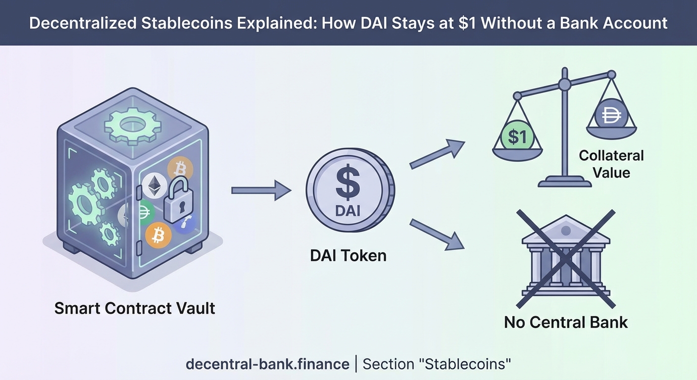Decentralized Stablecoins Explained: How DAI Stays at $1 Without a Bank Account - Illustration 2