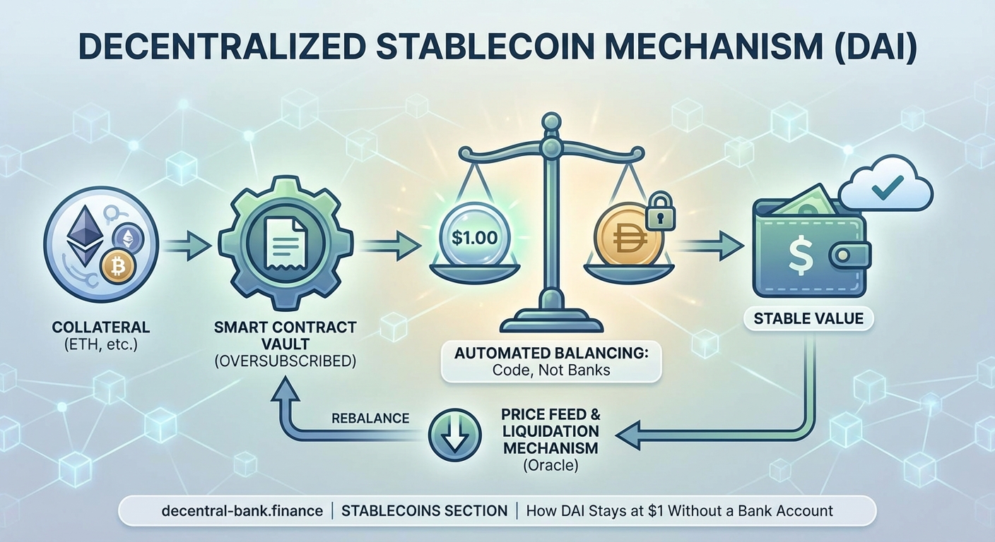 Decentralized Stablecoins Explained: How DAI Stays at $1 Without a Bank Account — 1